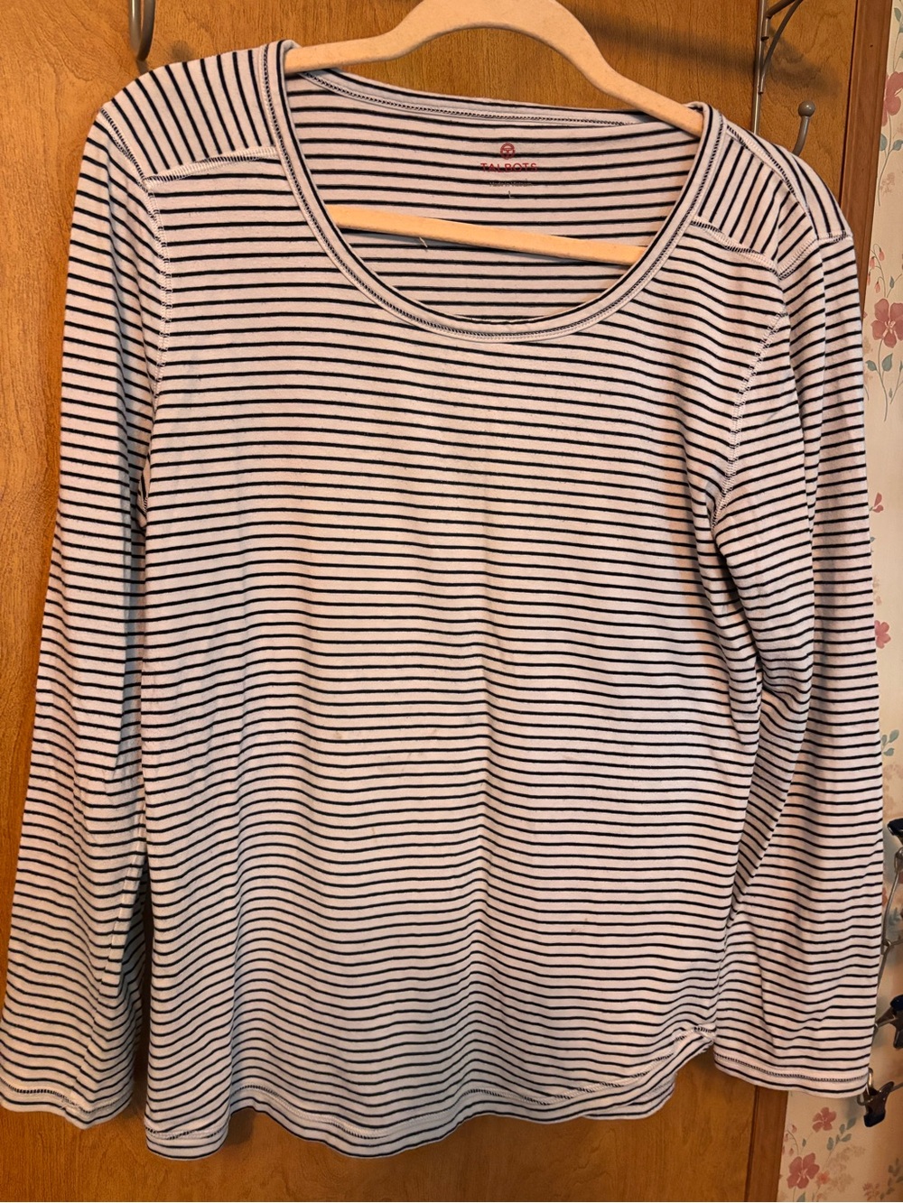 Talbots Navy and White Striped Long-Sleeve Scoop Neck Top